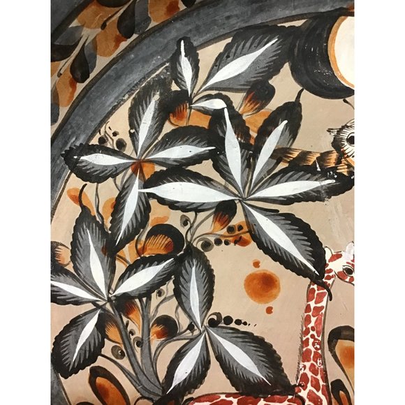 Vintage Mexican Tonala Burnished Pottery Charger Plate Signed Hanging Giraffe Ow - Picture 3 of 7